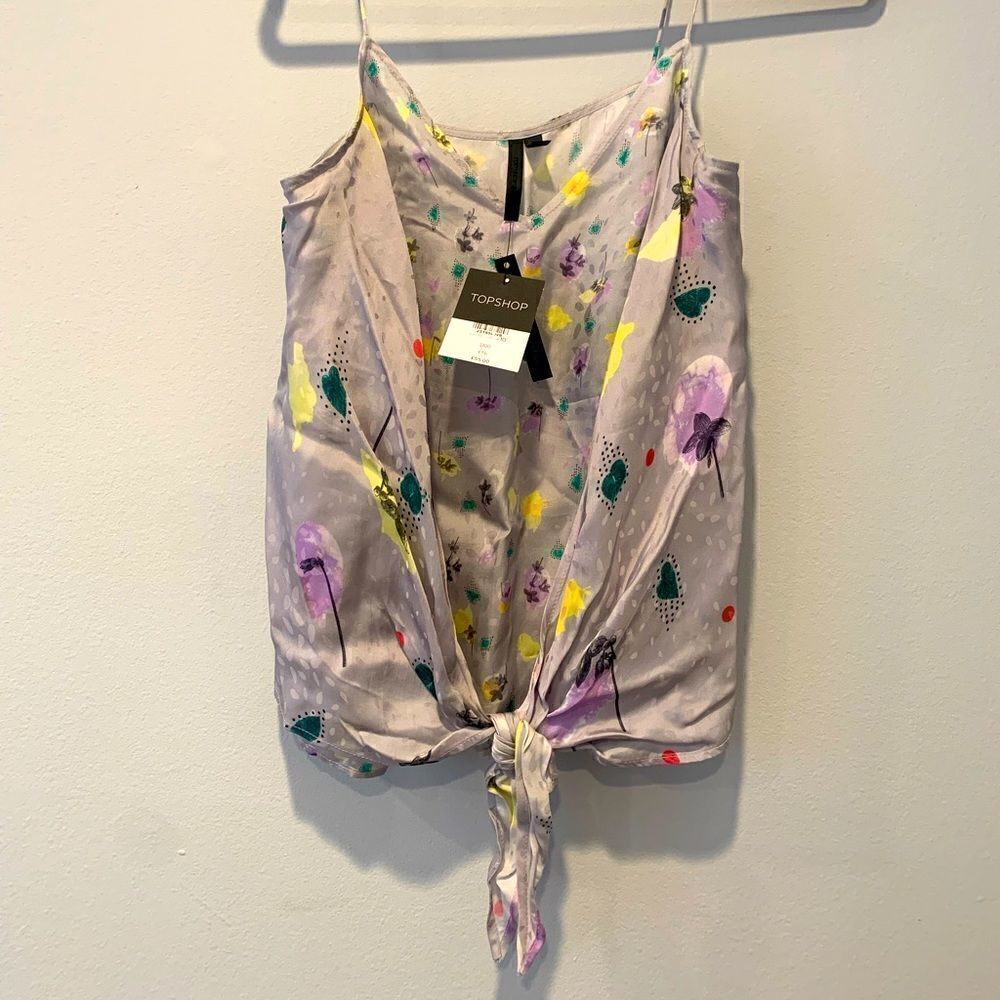 💜TOPSHOP Boutique floral drape tie camisole cami tank top in lavender Size 6